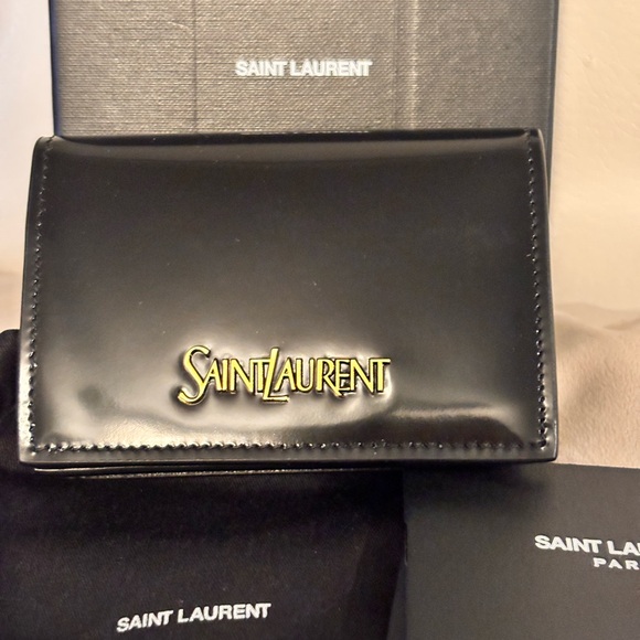 Saint Laurent Black Patent Leather Small Compact Card Holder Wallet W/ COA NWT - Picture 2 of 15